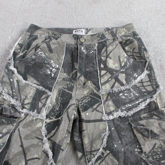 KGYA Camo Pants Womens Small Boyfriend Cargo Y2K Baggy Utility AOP Straight Leg - Picture 2 of 13